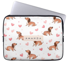 Monogram gepersonaliseerde Schattigee teckel hond Laptop Sleeve
