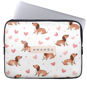 Monogram gepersonaliseerde Schattigee teckel hond Laptop Sleeve