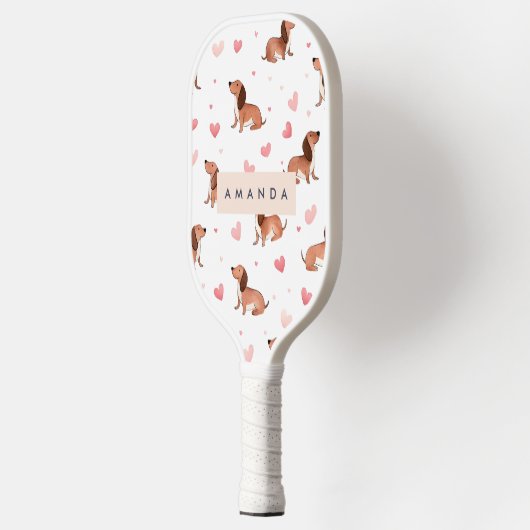 Monogram gepersonaliseerde Schattigee teckel hond Pickleball Paddle (Links)