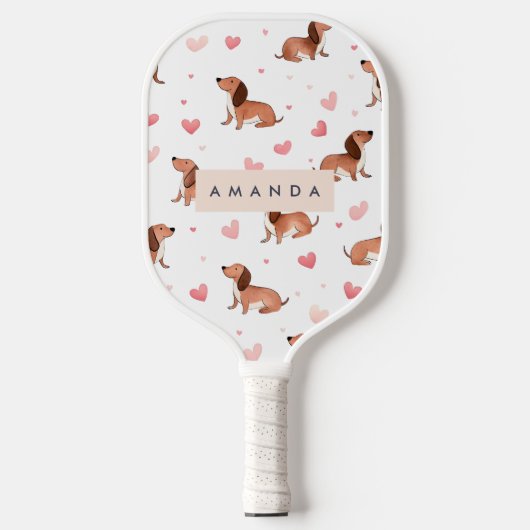 Monogram gepersonaliseerde Schattigee teckel hond Pickleball Paddle (Voorkant)