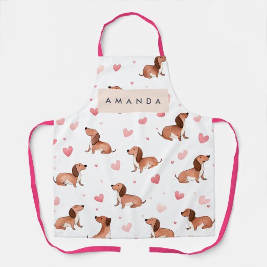 Monogram gepersonaliseerde Schattigee teckel hond Schort (Voorkant)