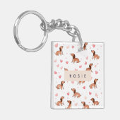 Monogram gepersonaliseerde Schattigee teckel hond Sleutelhanger (Voorkant Links)