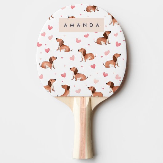 Monogram gepersonaliseerde Schattigee teckel hond Tafeltennisbatje (Voorkant)