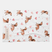 Monogram gepersonaliseerde Schattigee teckel hond Theedoek (Horizontaal)