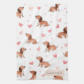 Monogram gepersonaliseerde Schattigee teckel hond Theedoek (Verticaal)