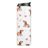 Monogram gepersonaliseerde Schattigee teckel hond Thermosbeker (Gedraaid links)