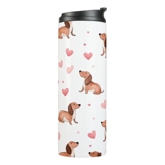 Monogram gepersonaliseerde Schattigee teckel hond Thermosbeker (Gedraaid links)
