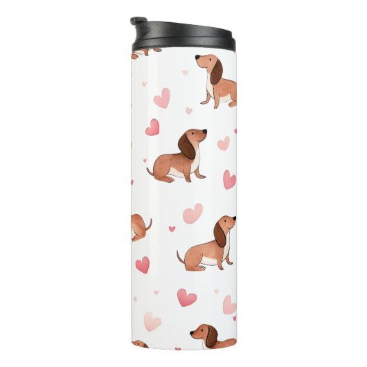 Monogram gepersonaliseerde Schattigee teckel hond Thermosbeker (Geroteerd rechts)