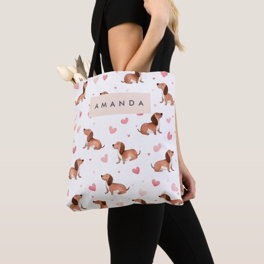 Monogram gepersonaliseerde Schattigee teckel hond Tote Bag (Dichtbij)