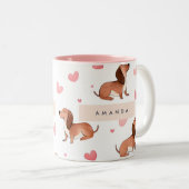 Monogram gepersonaliseerde Schattigee teckel hond Tweekleurige Koffiemok (Voorkant rechts)