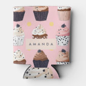 Monogram gepersonaliseerde Schattigee zoete cupcak Blikjeskoeler (Voorkant)