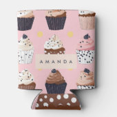 Monogram gepersonaliseerde Schattigee zoete cupcak Blikjeskoeler (Achterkant)