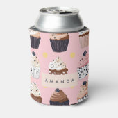 Monogram gepersonaliseerde Schattigee zoete cupcak Blikjeskoeler (Blikje Achterkant)