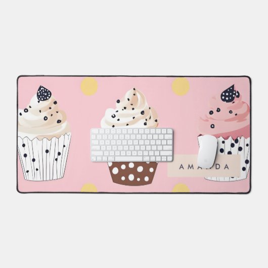 Monogram gepersonaliseerde Schattigee zoete cupcak Bureaumat (Keyboard & Muis)