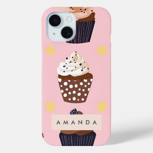 Monogram gepersonaliseerde Schattigee zoete cupcak Case-Mate iPhone Case (Achterkant)