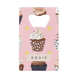 Monogram gepersonaliseerde Schattigee zoete cupcak Creditkaart Flessenopener