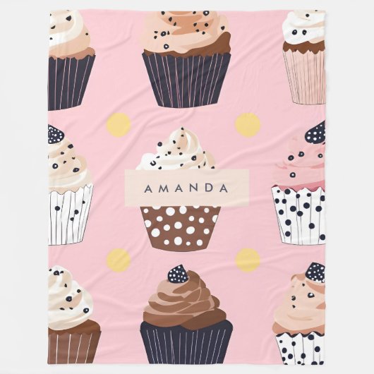 Monogram gepersonaliseerde Schattigee zoete cupcak Fleece Deken (Voorkant)