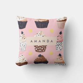 Monogram gepersonaliseerde Schattigee zoete cupcak Kussen