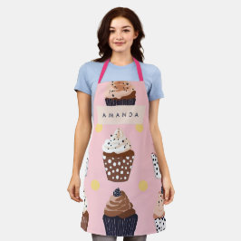 Monogram gepersonaliseerde Schattigee zoete cupcak Schort