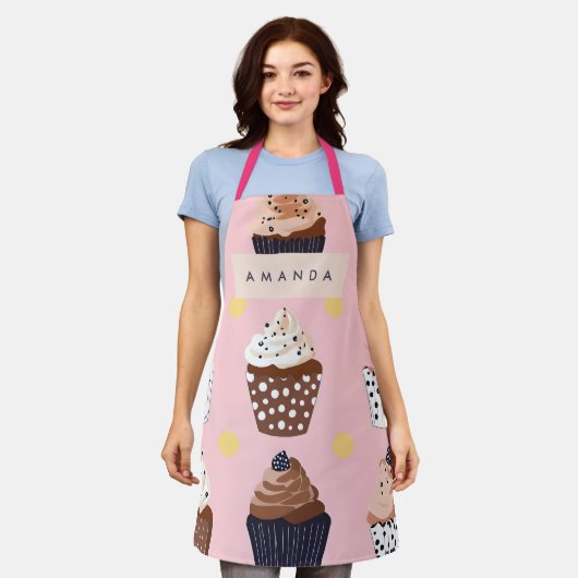 Monogram gepersonaliseerde Schattigee zoete cupcak Schort (Gedragen)