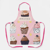 Monogram gepersonaliseerde Schattigee zoete cupcak Schort (Voorkant)