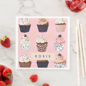 Monogram gepersonaliseerde Schattigee zoete cupcak Servet (Insitu)