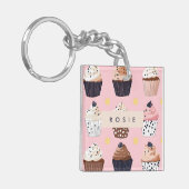 Monogram gepersonaliseerde Schattigee zoete cupcak Sleutelhanger (Voorkant Links)