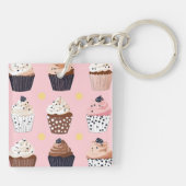 Monogram gepersonaliseerde Schattigee zoete cupcak Sleutelhanger (Achterkant)
