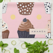 Monogram gepersonaliseerde Schattigee zoete cupcak Theedoek (Gevouwen)
