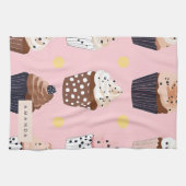 Monogram gepersonaliseerde Schattigee zoete cupcak Theedoek (Horizontaal)