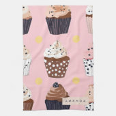 Monogram gepersonaliseerde Schattigee zoete cupcak Theedoek (Verticaal)