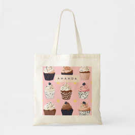 Monogram gepersonaliseerde Schattigee zoete cupcak Tote Bag