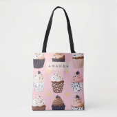 Monogram gepersonaliseerde Schattigee zoete cupcak Tote Bag (Voorkant)