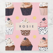 Monogram gepersonaliseerde Schattigee zoete cupcak Wijn Etiket (Enkel label)