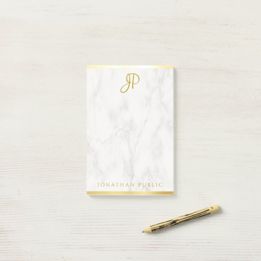Monogram Gepersonaliseerde Sjabloon Witte marmer G Post-it® Notes (Op bureau)