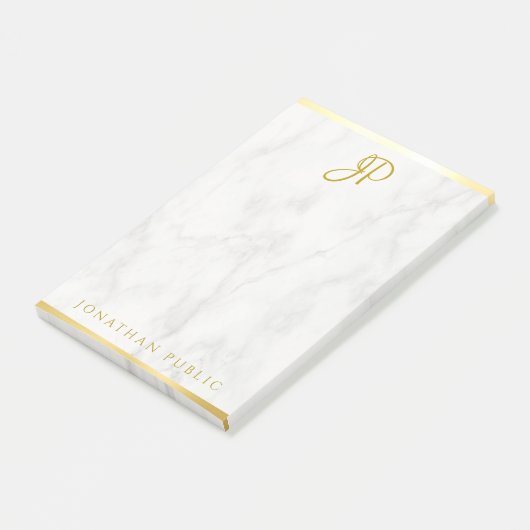 Monogram Gepersonaliseerde Sjabloon Witte marmer G Post-it® Notes (Schuin)