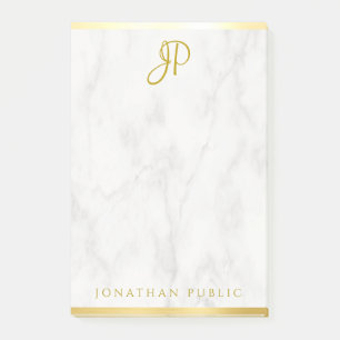Monogram Gepersonaliseerde Sjabloon Witte marmer G Post-it® Notes
