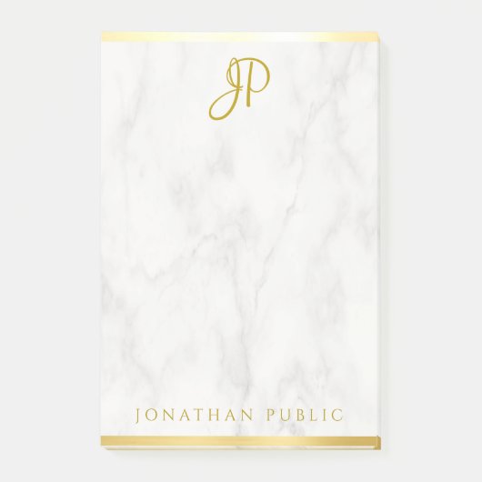 Monogram Gepersonaliseerde Sjabloon Witte marmer G Post-it® Notes (Voorkant)