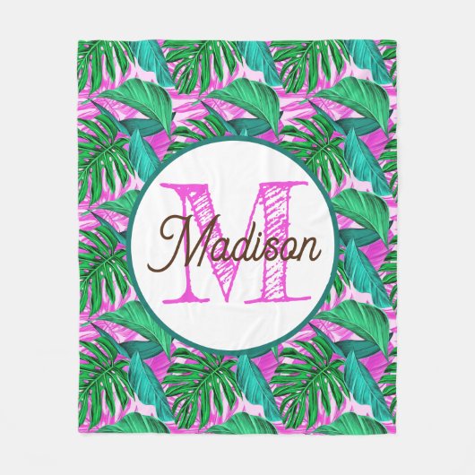 Monogram gepersonaliseerde tropische fleece deken (Voorkant)