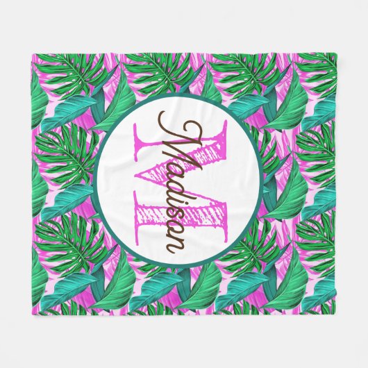 Monogram gepersonaliseerde tropische fleece deken (Voorkant (Horizontaal))