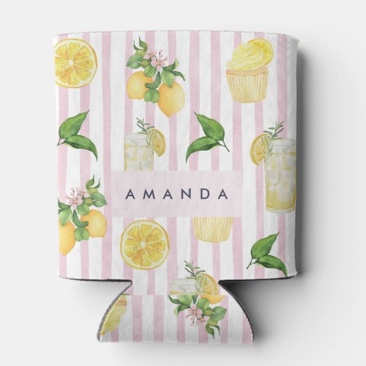 Monogram gepersonaliseerde Waterverf citroenen lim Blikjeskoeler (Achterkant)
