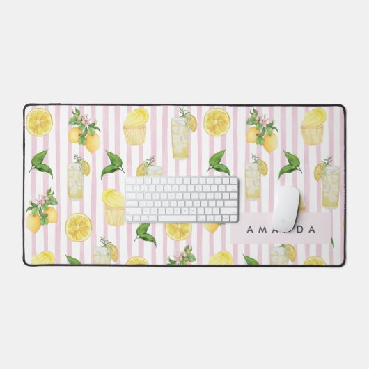 Monogram gepersonaliseerde Waterverf citroenen lim Bureaumat (Keyboard & Muis)
