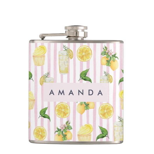 Monogram gepersonaliseerde Waterverf citroenen lim Heupfles (Voorkant)