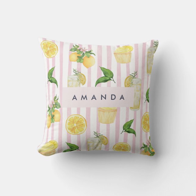 Monogram gepersonaliseerde Waterverf citroenen lim Kussen (Voorkant)