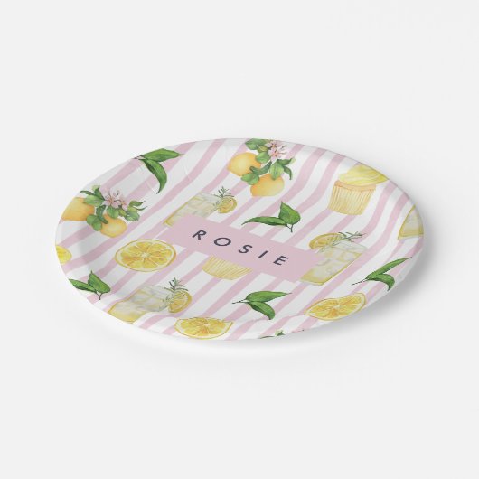 Monogram gepersonaliseerde Waterverf citroenen lim Papieren Bordje (Gekanteld)