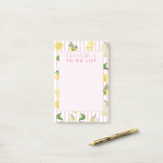 Monogram gepersonaliseerde Waterverf citroenen lim Post-it® Notes (Op bureau)