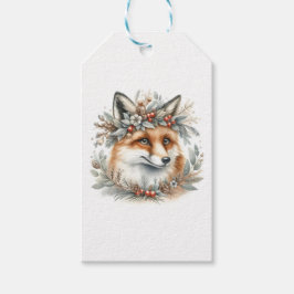Monogram Gepersonaliseerde Winter Fox Bloemkrans Cadeaulabel