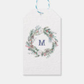 Monogram Gepersonaliseerde Winter Fox Bloemkrans Cadeaulabel (Achterkant)