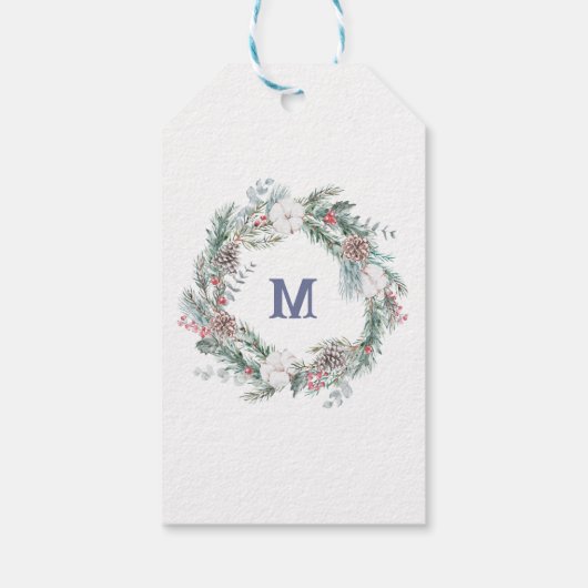 Monogram Gepersonaliseerde Winter Fox Bloemkrans Cadeaulabel (Achterkant)