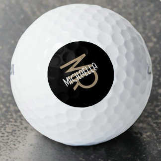 Monogram gepersonaliseerde zwart wit beige naam co golfballen